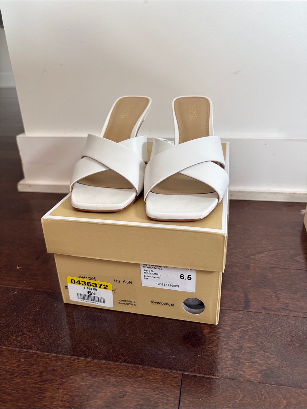 White Crisscross Square-Toe Slide Mules